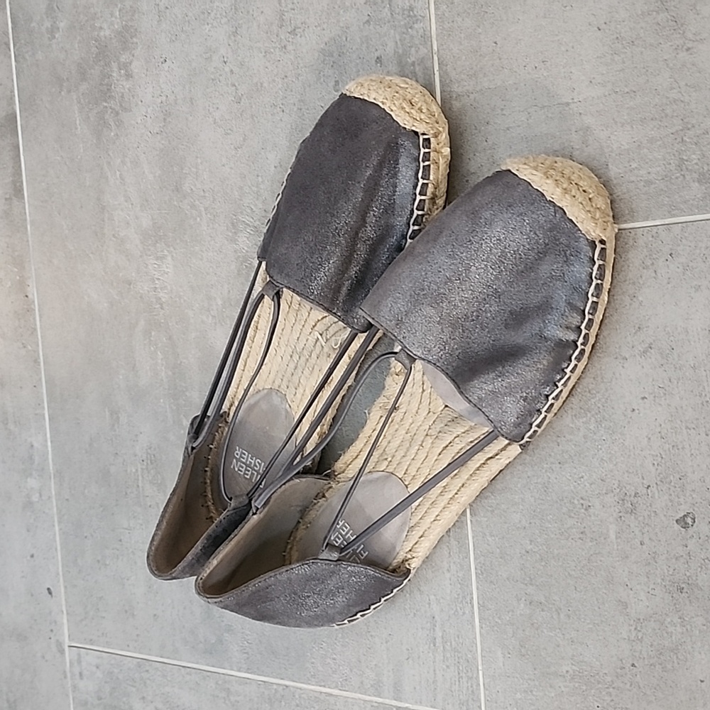 Eileen Fisher Lee Espadrille Flats Loafers Flats Womens Size 7.5 Metallic Silver